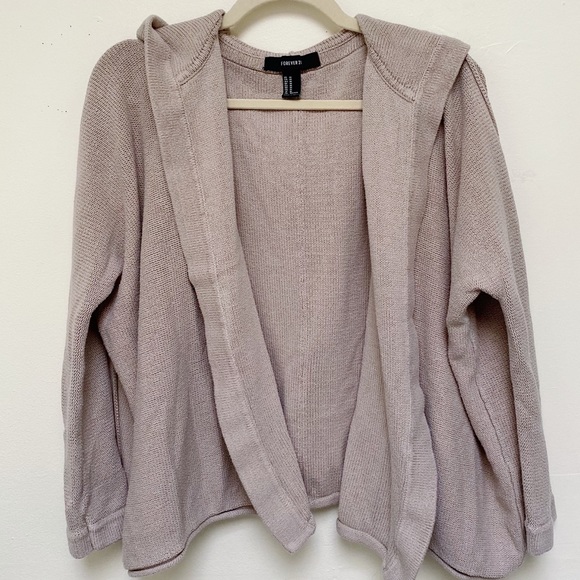 Forever 21 Knit Hooded Open Cardigan Tan Medium - Picture 10 of 11